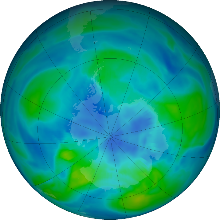 Antarctic ozone map for 13 April 2020